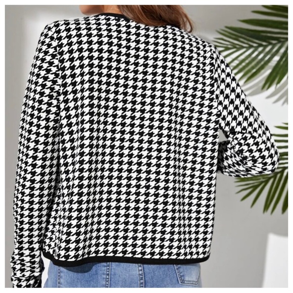 22 Boho Houndstooth Contrast Open Jacket - Picture 4 of 5